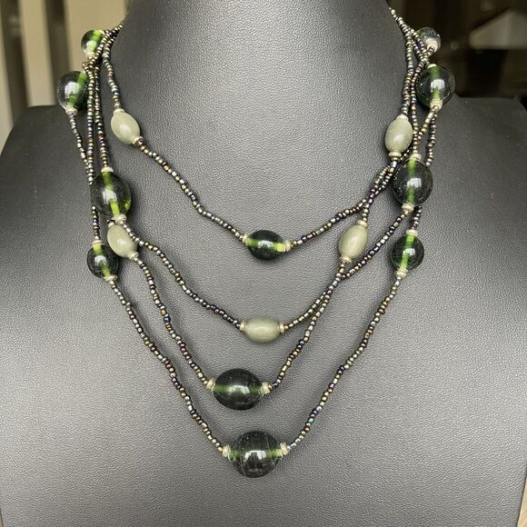 LC Lauren Conrad Triple Layer Green and Peacock Glass Beaded Necklace 16-18” - Picture 1 of 5